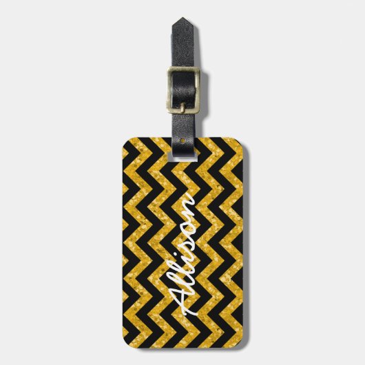 Zickzack Glitzer Look Gepäckmarke Gepäckanhänger (Vorderseite vertikal)