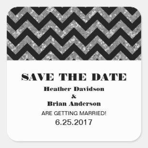 Zickzack Glitzer Save the Date Stickers, Silber Quadratischer Aufkleber