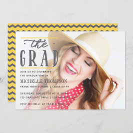 Zickzack Graduate-Party Einladung in Grau und Gelb