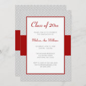 Zickzack Graduierungspartei Rot und Grau Einladung (Vorne/Hinten)