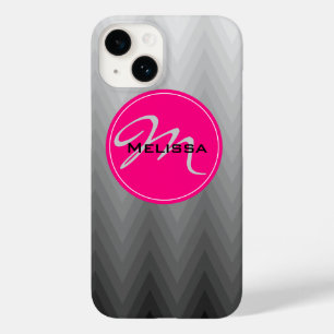 Zickzack graues Farbmuster Rosa Monogramm Name Case-Mate iPhone Hülle