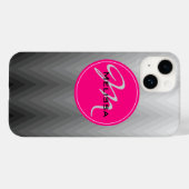 Zickzack graues Farbmuster Rosa Monogramm Name Case-Mate iPhone Hülle (Rückseite (Horizontal))