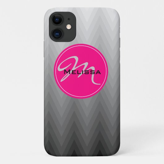 Zickzack graues Farbmuster Rosa Monogramm Name Case-Mate iPhone Hülle (Rückseite)