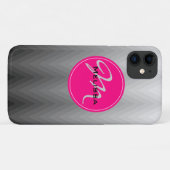 Zickzack graues Farbmuster Rosa Monogramm Name Case-Mate iPhone Hülle (Rückseite (Horizontal))
