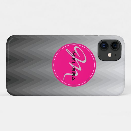 Zickzack graues Farbmuster Rosa Monogramm Name Case-Mate iPhone Hülle (Rückseite (Horizontal))