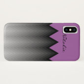 Zickzack graues Omermuster Lila Monogramm Name Case-Mate iPhone Hülle (Rückseite (Horizontal))