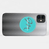 Zickzack graues Omermuster Türkis Monogramm Name Case-Mate iPhone Hülle (Rückseite (Horizontal))