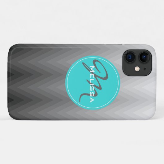 Zickzack graues Omermuster Türkis Monogramm Name Case-Mate iPhone Hülle (Rückseite (Horizontal))
