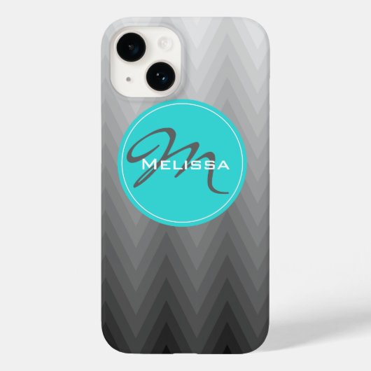 Zickzack graues Omermuster Türkis Monogramm Name Case-Mate iPhone Hülle (Rückseite)