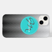 Zickzack graues Omermuster Türkis Monogramm Name Case-Mate iPhone Hülle (Rückseite (Horizontal))