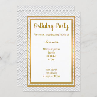 ZICKZACK GRAY LAYER GOLD JEDEN ANLASS GEBURTSTAG EINLADUNG