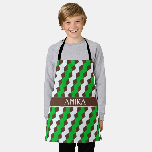 Zickzack Grünbraun-Minimalmuster Schürze (Getragen)