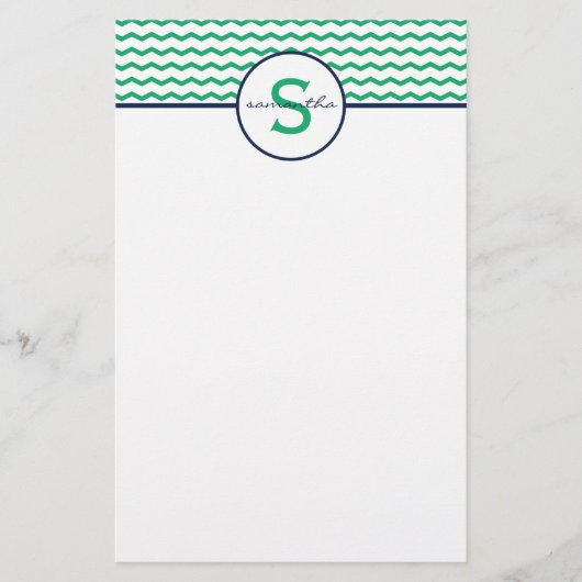 Zickzack grüne Monogramm Briefpapier (Vorderseite)