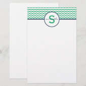 Zickzack grüne Monogramm Briefpapier (Vorne/Hinten)