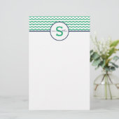 Zickzack grüne Monogramm Briefpapier (Stehend Vorderseite)