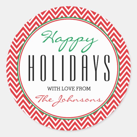 Zickzack "Happy Holidays" Weihnachten Runder Aufkleber (Vorderseite)