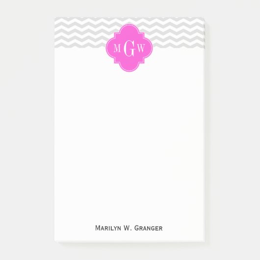 Zickzack heißrosa Folie 3 Monogramm Post-it Klebezettel (Vorderseite)