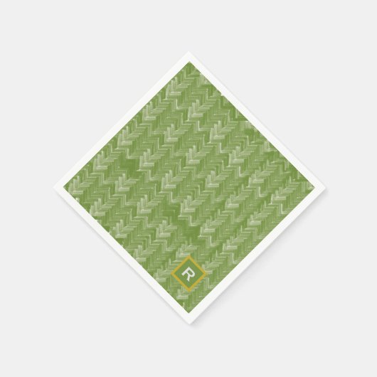 Zickzack Herringbone Muster Forest Green Initial Serviette (Ecke)