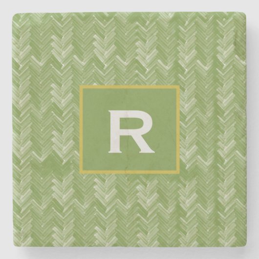 Zickzack Herringbone Muster Forest Green Initial Steinuntersetzer (Vorderseite)