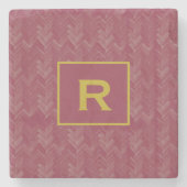 Zickzack Herringbone Muster Luxuriöse Red Initial Steinuntersetzer (Vorderseite)