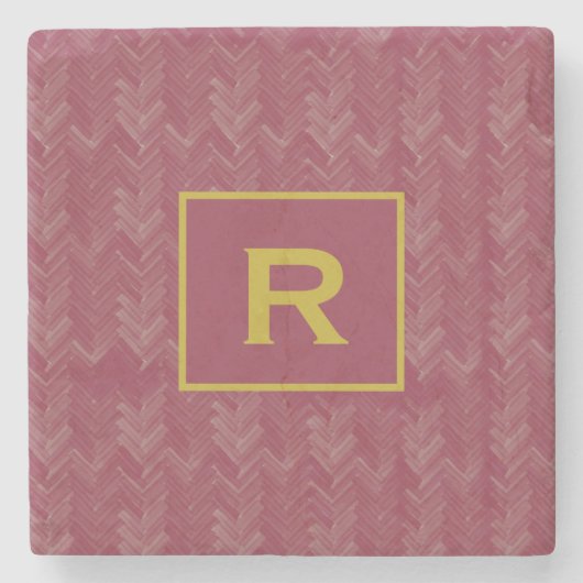 Zickzack Herringbone Muster Luxuriöse Red Initial Steinuntersetzer (Vorderseite)