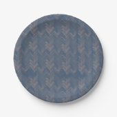 Zickzack, Herringbone-Muster, Retro blau Pappteller (Vorderseite)