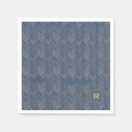 Zickzack Herringbone Muster Retro Blue Initial Serviette