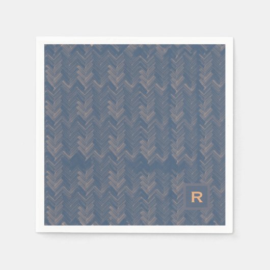 Zickzack Herringbone Muster Retro Blue Initial Serviette (Vorderseite)