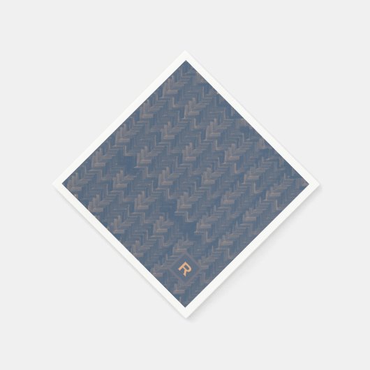 Zickzack Herringbone Muster Retro Blue Initial Serviette (Ecke)