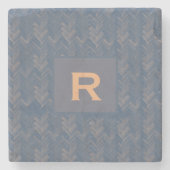 Zickzack Herringbone Muster Retro Blue Initial Steinuntersetzer (Vorderseite)