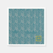 Zickzack Herringbone Muster Türkis Initial Serviette (Vorderseite)
