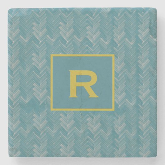 Zickzack Herringbone Muster Türkis Initial Steinuntersetzer (Vorderseite)