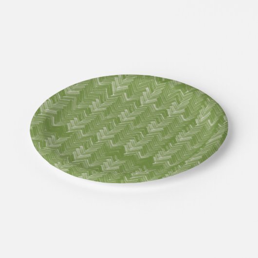 Zickzack, Herringbone-Muster, waldgrün Pappteller (Schrägansicht)