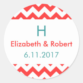 Zickzack Hochzeit von Türkis und Korallen Runder Aufkleber