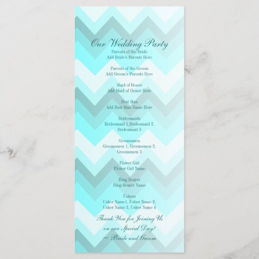 Zickzack Hochzeitsfeiern in modernem Türkis Programm (Rückseite)