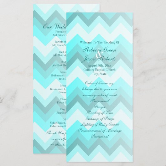 Zickzack Hochzeitsfeiern in modernem Türkis Programm (Vorne/Hinten)