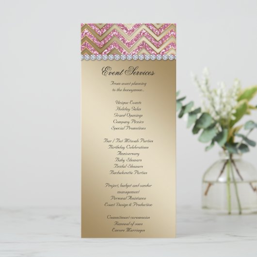 Zickzack Hochzeitskarten Sparkle Gold Pink Programm (Stehend Vorderseite)