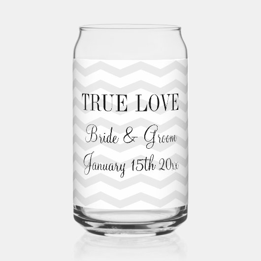 Zickzack Hochzeitskiste in Grautönen Dosenglas (Vorderseite)