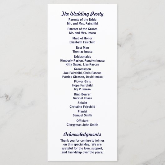 Zickzack Hochzeitsprogramme Programm (Rückseite)