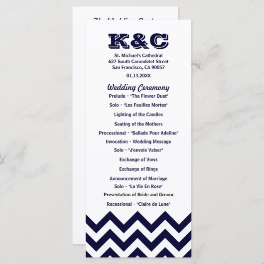 Zickzack Hochzeitsprogramme Programm (Vorne/Hinten)