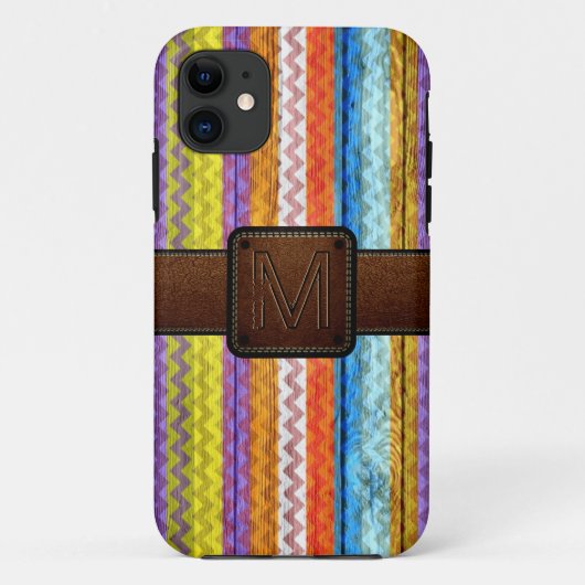 Zickzack Holzbrauner Lederlook Case-Mate iPhone Hülle (Rückseite)