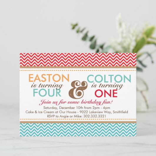 Zickzack (Jungen) Geburtstagsparty Einladung (Stehend Vorderseite)