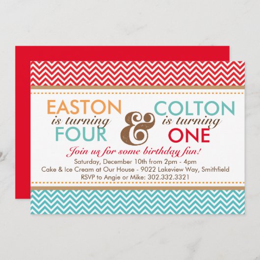 Zickzack (Jungen) Geburtstagsparty Einladung (Vorne/Hinten)