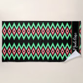 Zickzack Kalligraphiename Red Green Tropical Beach Strandtuch (Vorderseite)