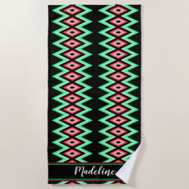 Zickzack Kalligraphiename Red Green Tropical Beach Strandtuch