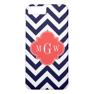 Zickzack Korallenrottquatrefolie 3 Monogramm iPhone 8 Plus/7 Plus Hülle