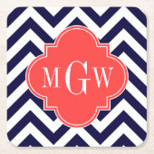 Zickzack Korallenrottquatrefolie 3 Monogramm Rechteckiger Pappuntersetzer (Vorderseite)