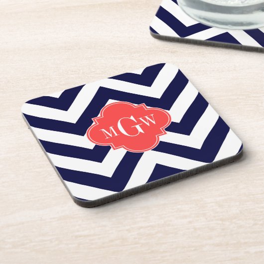 Zickzack Korallenrottquatrefolie 3 Monogramm Untersetzer (Linke Seite)