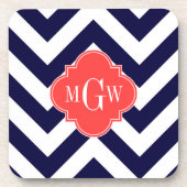 Zickzack Korallenrottquatrefolie 3 Monogramm Untersetzer (Vorderseite)