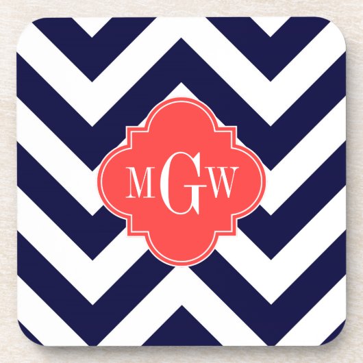 Zickzack Korallenrottquatrefolie 3 Monogramm Untersetzer (Vorderseite)